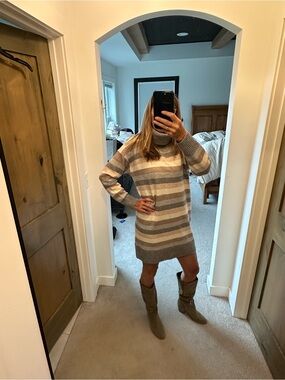 Gap Striped Turtleneck Sweater Dress - Neutral Stripe